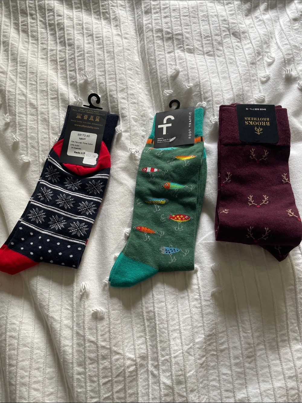 Brooks Brothers Burgundy Crew Socks with Embroidered Antlers